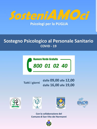 Numero verde per il sostegno psicologico al Personale Sanitario