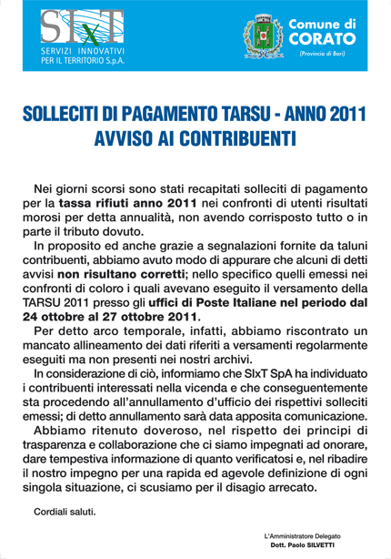 Sollecito TARSU anno 2011-Avviso