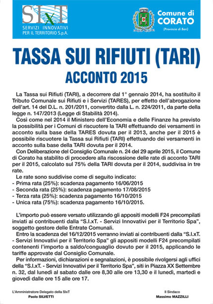 Acconto TARI 2015