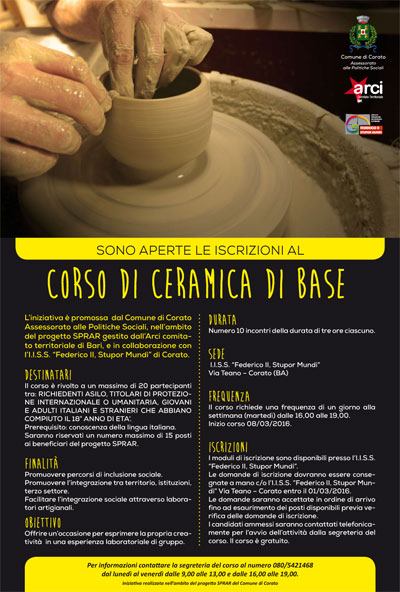 Aperte le iscrizioni al corso di ceramica base