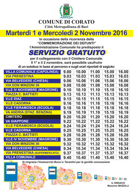 Servizio gratuito bus Cimitero